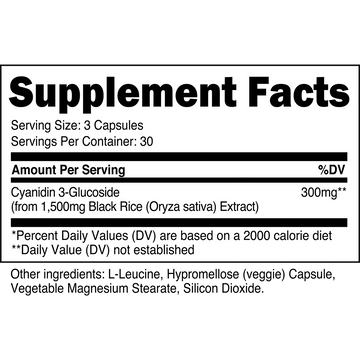 Supplement Facts for Cyanidin 3-Glucoside (C3G) 90Caps from Transparent Labs