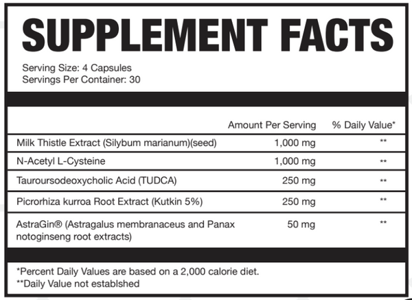 Supplement Facts Axe & Sledge Liver+ 120Caps