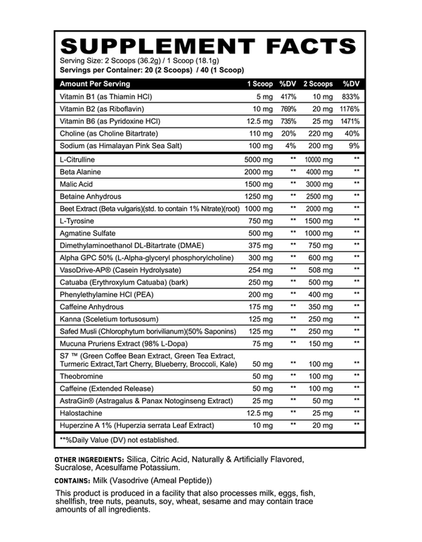 Supplement Facts for Black Magic X Panda Savage 40srv