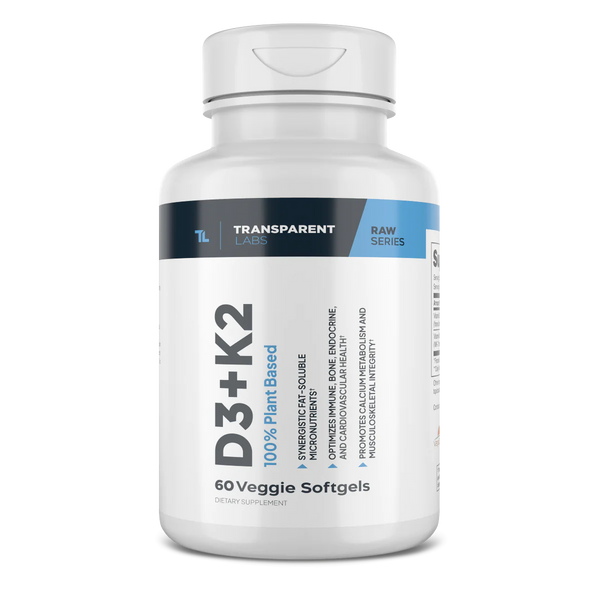 Transparent Labs Vitamin D3+ K2 60softgels, 100% plant based, veggie soft gels