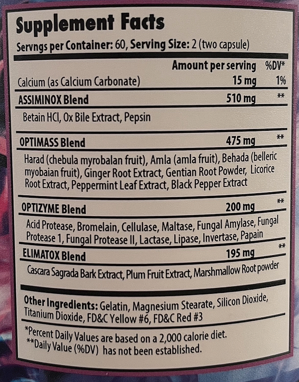 Supplement facts Project AD Ravenous