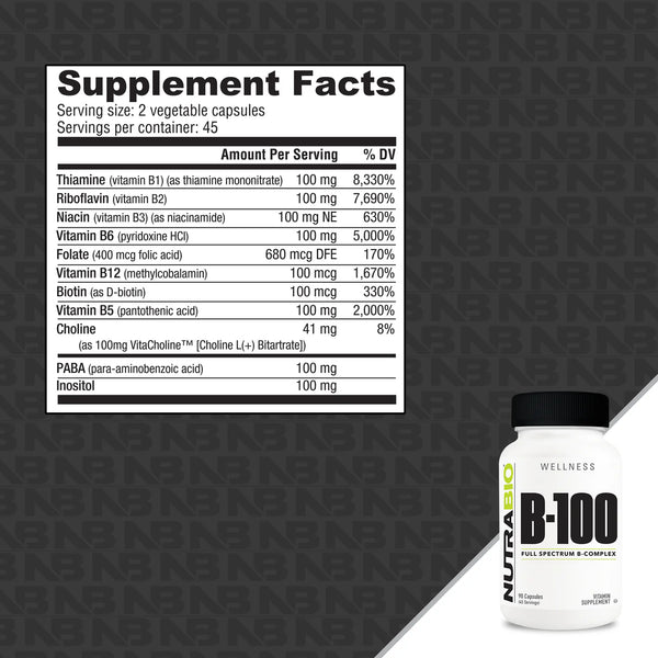 NutraBio Vitamin B-100 Complex 90Caps