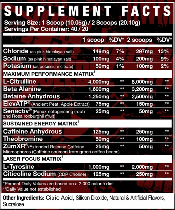 Supplement Facts Axe & Sledge Intake 40srv