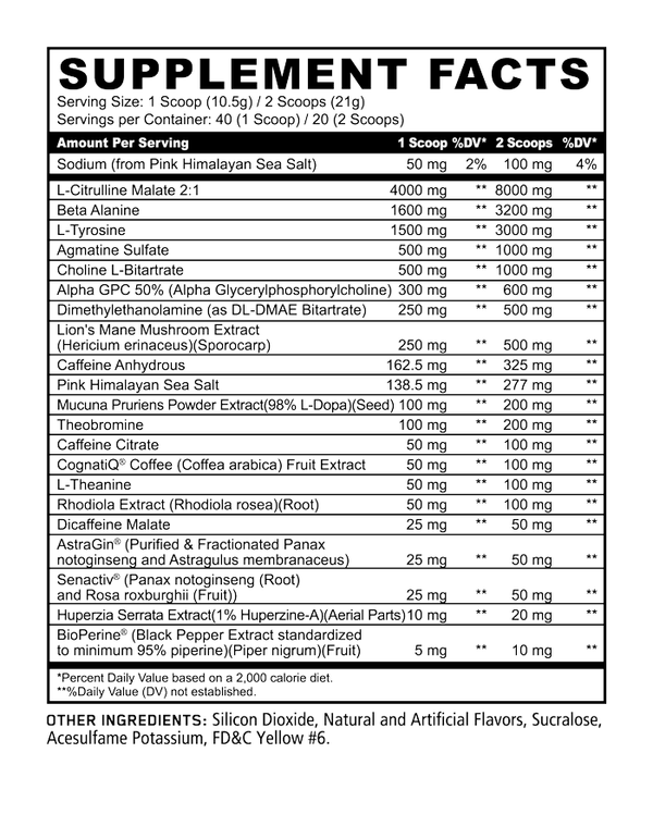 Supplement Facts for Panda Skill Pre-Workout 40srv