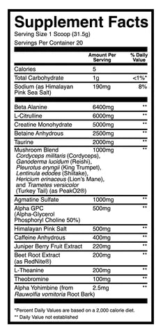 Supplement Facts Raw Thuper Thavage Pre-Workout