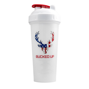 Bucked Up Shaker patriotic design with  white and red lid