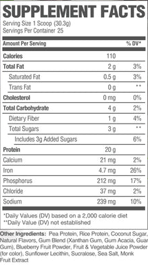 Supplement Facts Raw Vegan Protein 2lb