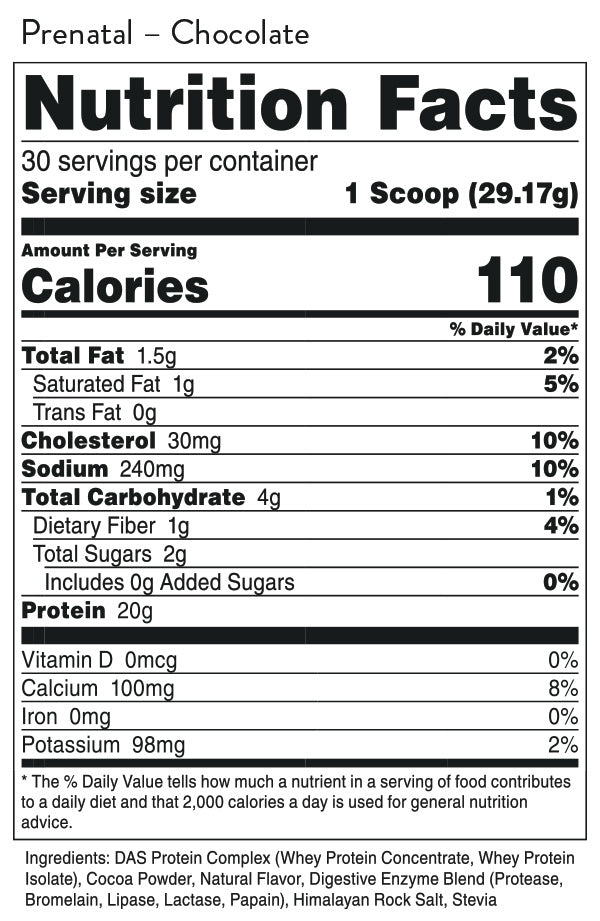 Supplement Facts Bumped Up Prenatal Protein 30srv