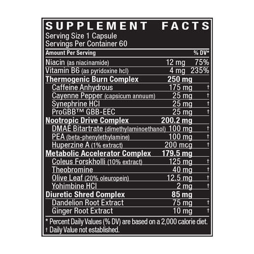 Supplement Facts Lipo-shred ignite