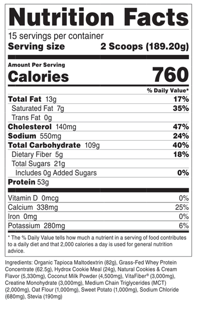 Supplement Facts for Transparent Labs Mass Gainer 15srv, Weight Gainer Supplement, 53g of Protein, 750  clean calories