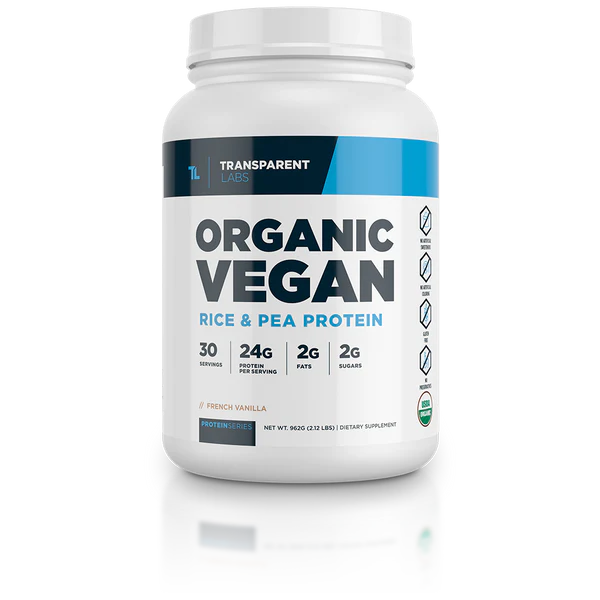 Transparent Labs Organic Vegan 30srv French Vanilla flavor Rice & Pea Protein
