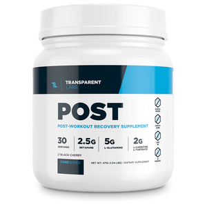 Black Cherry flavored Transparent Labs Post Workout 30srv, Post-workout recovery supplement, core series