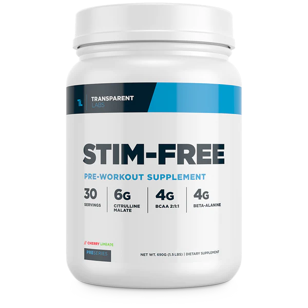Cherry Limeade flavored Stim-Free 30srv, Transparent Labs, pre-workout supplement, 4g Beta-Alanine