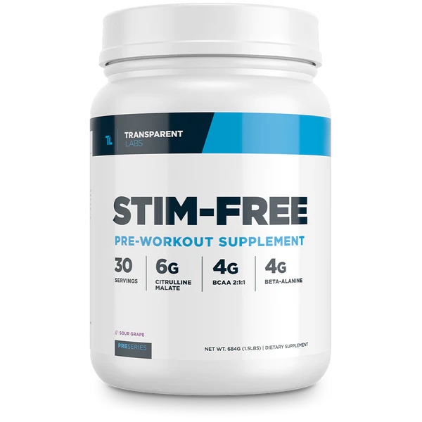 Sour Grape flavored Stim-Free 30srv, Transparent Labs, pre-workout supplement, 4g Beta-Alanine