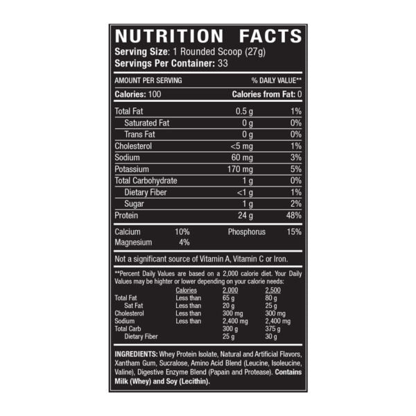 Supplement Facts Titan Nutrition Whey Isolate 2lb