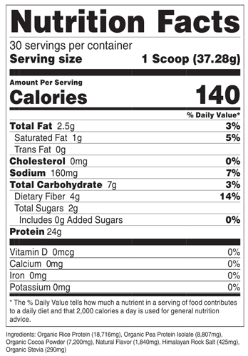 Supplement Facts for Transparent Labs Organic Vegan 30srv Rice & Pea Protein