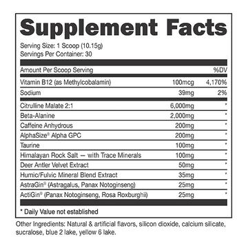 Supplement Facts Bucked Up Black 30srv