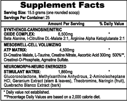 Supplement Facts APS Mesomorph 30 Servings