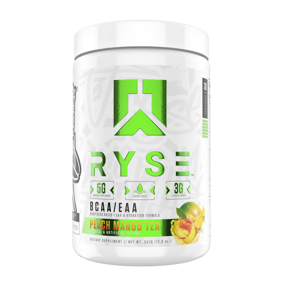 Ryse BCAA + EAA 30srv, 2:1:1 BCAA Ratio, EAA & Hydration formula, Peach Mango Tea flavor