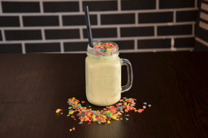 Fruity Pebbles Protein Shake in Mason Jar