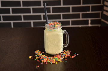 Fruity Pebbles Protein Shake in Mason Jar