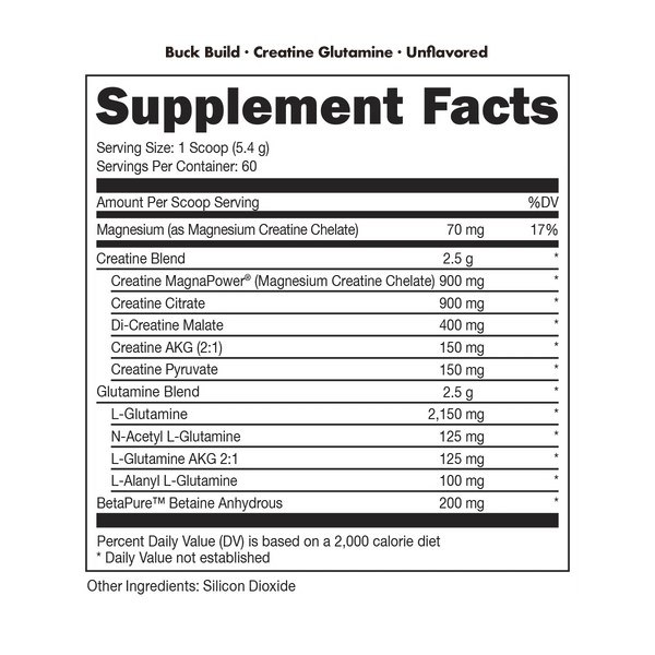 Supplement Facts Bucked Up Buck Build 60srv