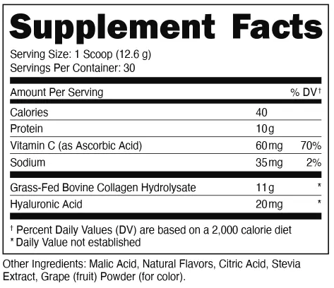 Supplement Facts Bucked Up Babe Collagen 30srv
