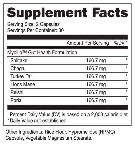 Supplement Facts Bucked Up Biome Boost 60Caps. 