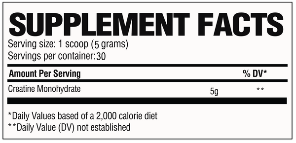 Supplement Facts Raw Creatine Monohydrate 30srv unflavored