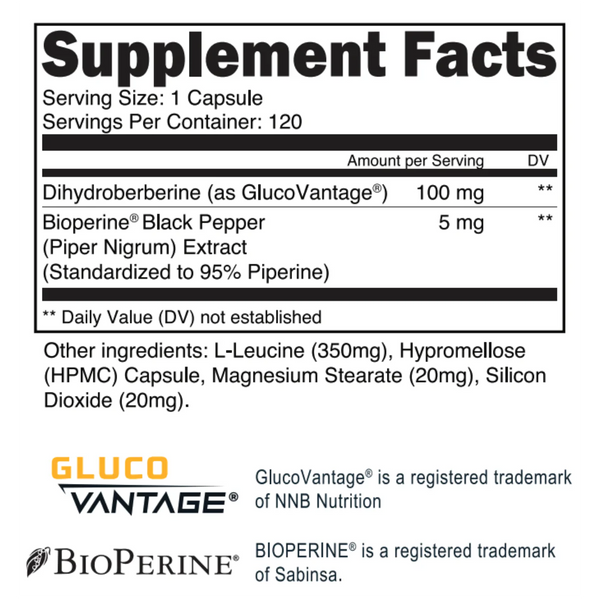 Supplement Facts for Transparent Labs GlucoVantage + BioPerine 120Caps