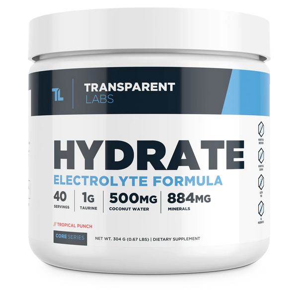 Hydrate electrolyte formula in Tropical Punch flavor, 40srv from Transparent Labs 