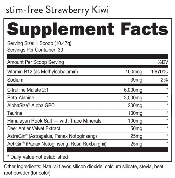 Supplement Facts Bucked Up Non Stim 30srv
