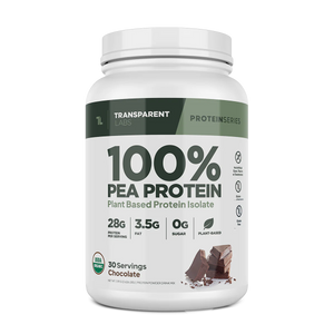  100% Pea Protein Plant Based Protein Isolate 30srv from Transparent Labs in chocolate flavor, 28g protein per serving