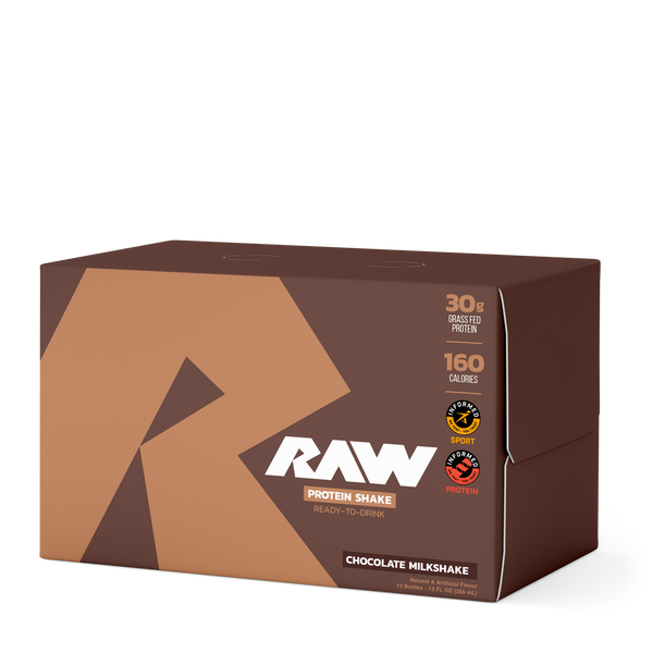 Raw Protein Shake RTd 12pk. 30g Grass Fed Protein, 160 Calories per serving in Chocolate Milkshake Flavor
