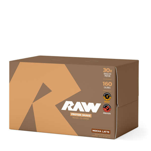 Raw Protein Shake RTd 12pk. 30g Grass Fed Protein, 160 Calories per serving in Mocha Latte Flavor