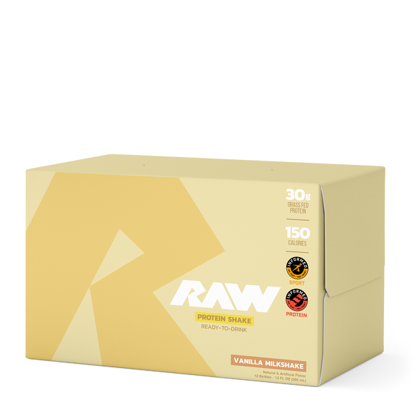 Raw Protein Shake RTd 12pk. 30g Grass Fed Protein, 160 Calories per serving in Vanilla Milkshake Flavor