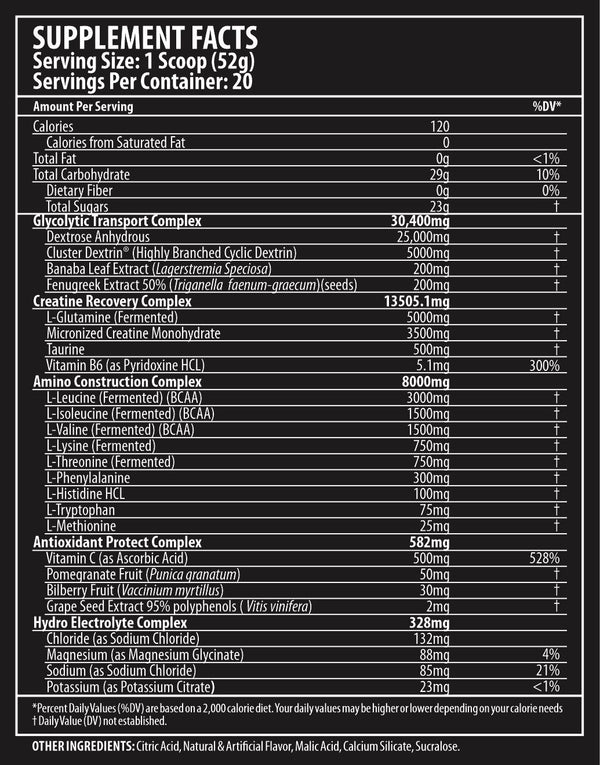 Supplement Facts Titan Nutrition Rebuild 20srv