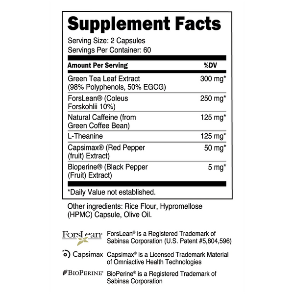 Supplement Facts for Transparent Labs Recomp 120Caps, body composition support