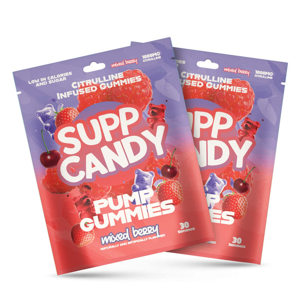2-pack Supp Candy Pump Gummies packaging with mixed berry flavor on a white background