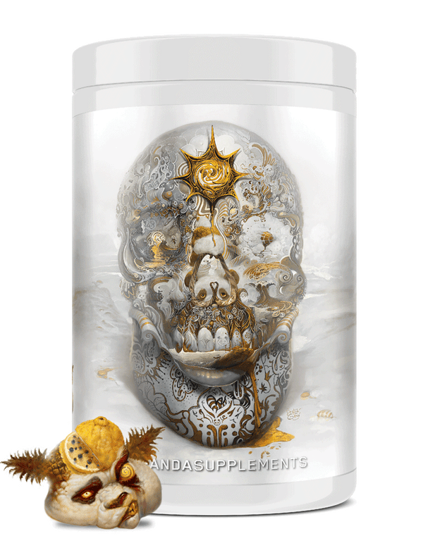 Panda Skull Pre-Workout 40srv in Lemon Blueberry Pineapple Candy Flavor. Insane in the Membrane.