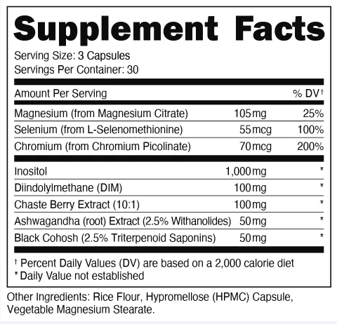 Supplement Facts Bucked Up Babe Balance 90Caps
