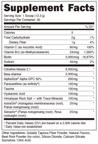 Supplement Facts Bucked Up Babe Pre-Workout 30srv