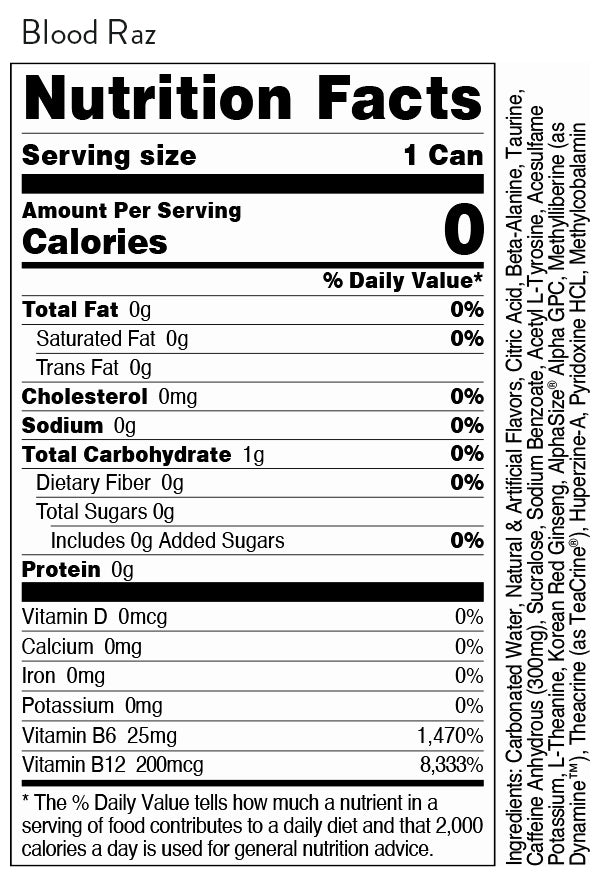 Supplement Facts Bucked Up RTD 12ct