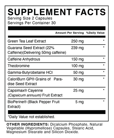 Supplement Facts Raw Essential Fat Burner 60Caps