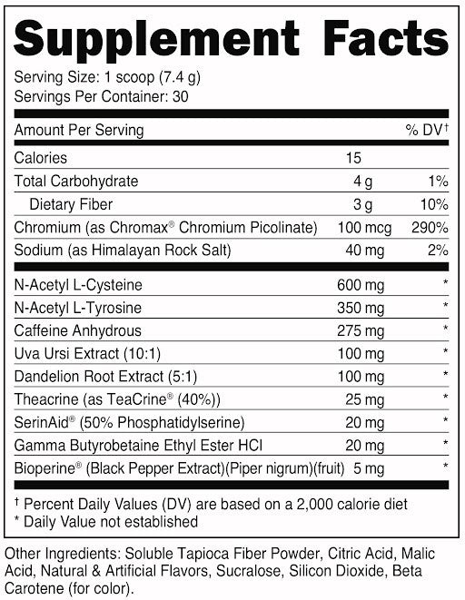 Supplement Facts Bucked Up Heat Hardcore 30srv