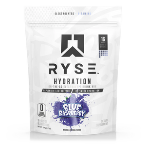 Blue Raspberry flavor, Ryse Hydration Sticks 16pk, on-the-go electrolyte drink mix, replenish electrolytes, optimize hydration, 0 sugar per stick