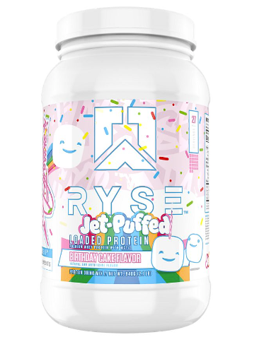 Ryse Loaded Protein 2lb, Premium whey protein with MCTs, protein drink mix, Jet-Puffed Birthday Cake flavor
