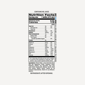 Supplement Facts Jocko Hydrate RTD 12pk. Electrolyte drink.
