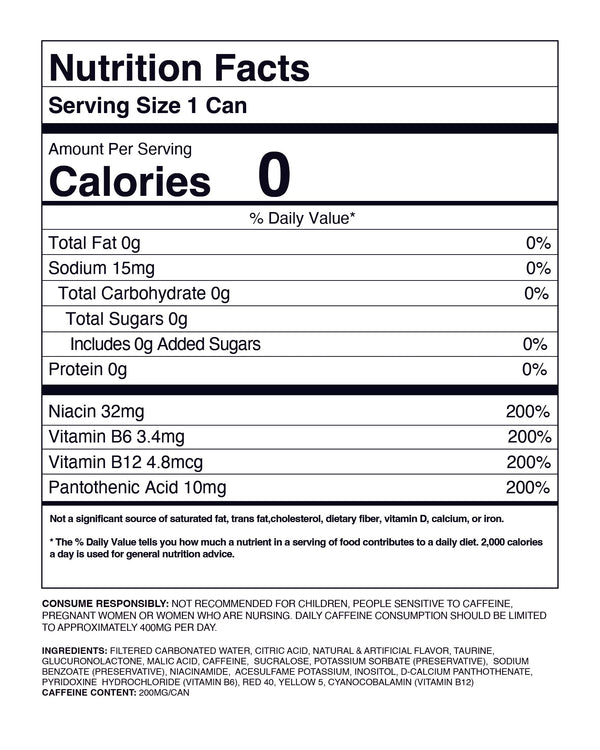 Supplement Facts JST WRK Energy 12ct