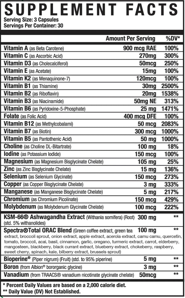 Supplement Facts Axe & Sledge Multi + 90Caps